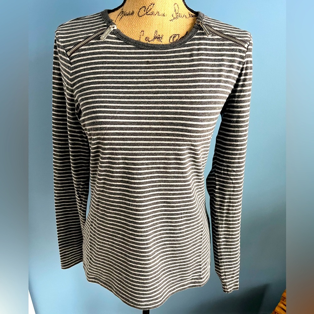 Michael Kors MK Shoulder Zipper Nautical Striped Shirt Medium